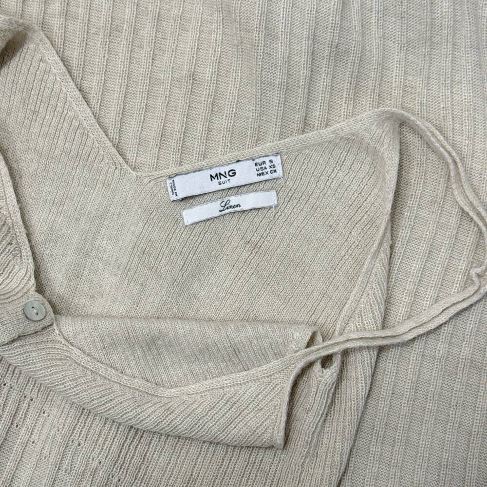 Mango Linen Blend Ribbed Knit Maxi Dress Beige Sleeveless Button Front XS - Picture 4 of 5